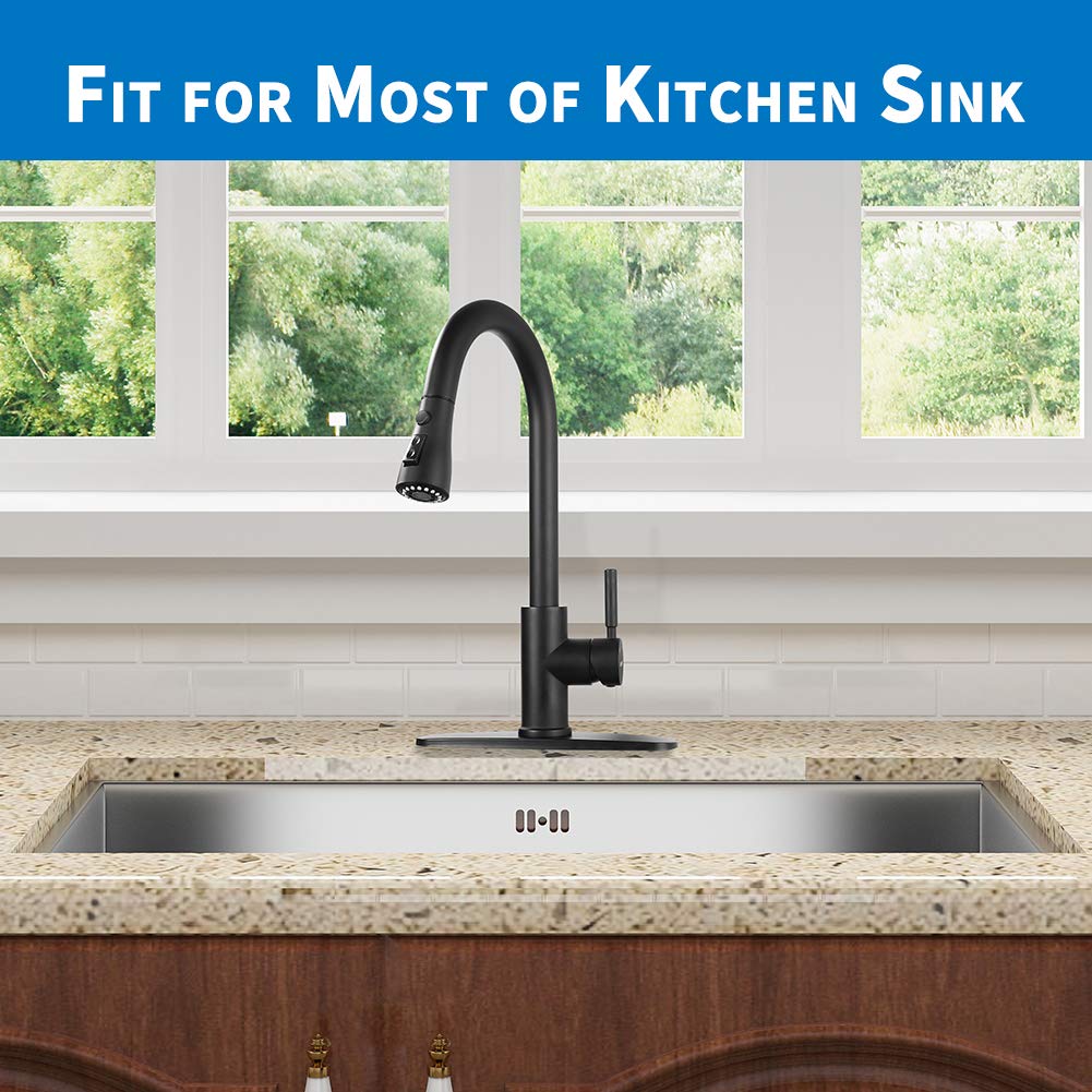 Black Kitchen Faucet  Kitchen Faucets with Pull Down Sprayer WEWE Commercial Stainless Steel Single Handle Single Hole Kitchen Sink Faucet